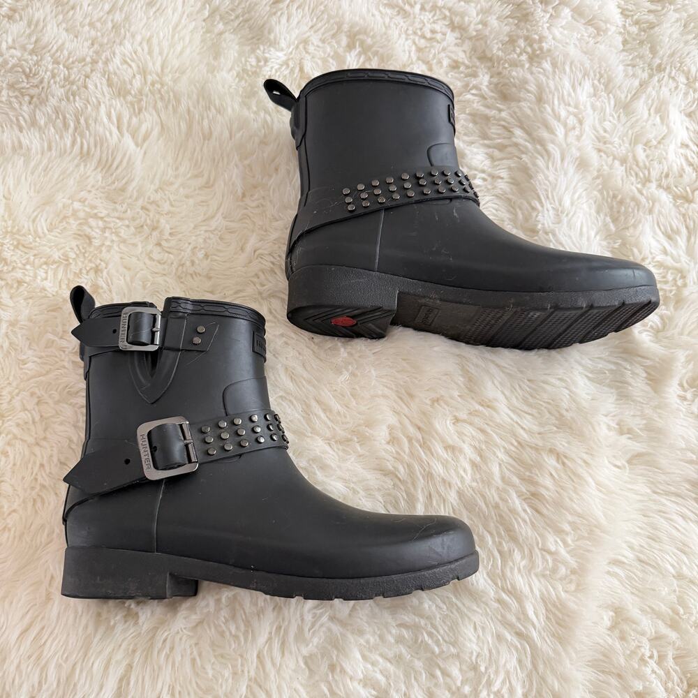 Hunter black Refined Stud Biker Rain Boots